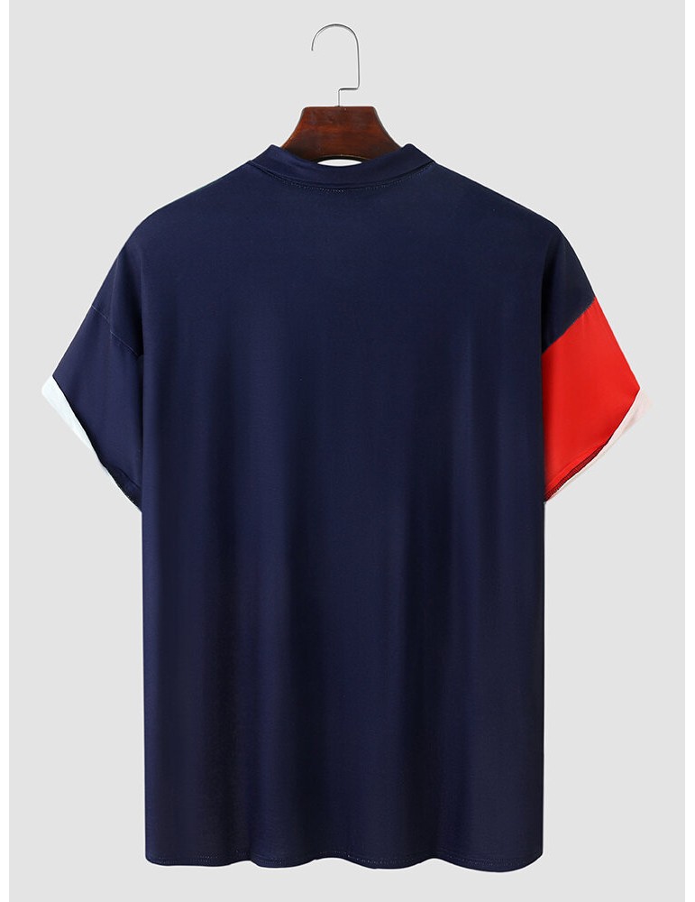 Men Colorblock Brief Short Sleeve Half Button Soft Business Polos Shirts