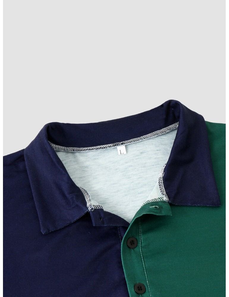 Men Colorblock Brief Short Sleeve Half Button Soft Business Polos Shirts