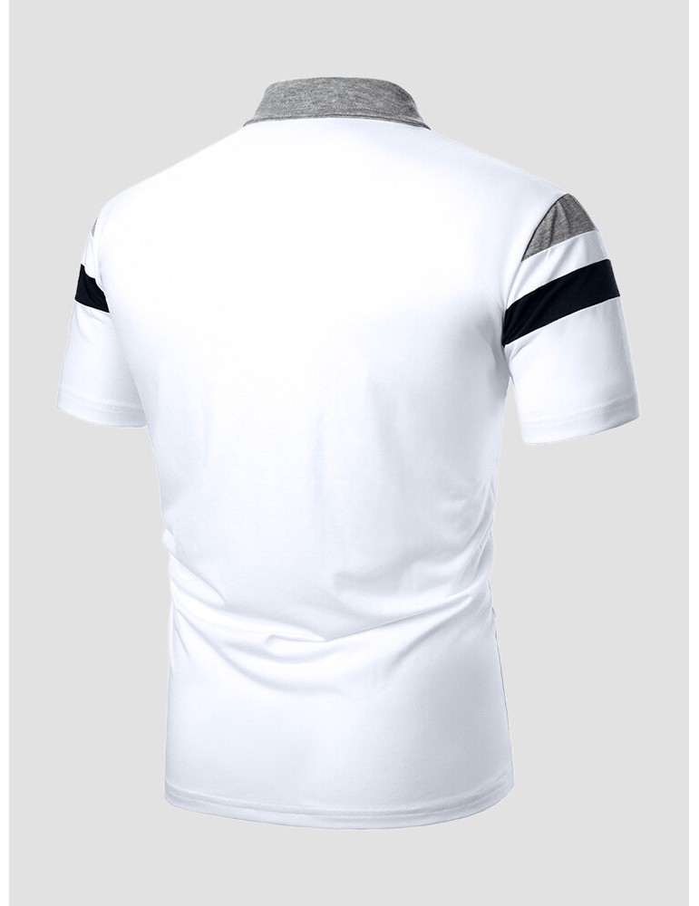 Men Colorblock Fit Front Zipper Soft Formal Business Polos Shirts