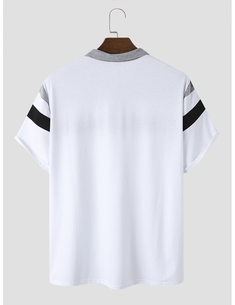 Men Colorblock Fit Front Zipper Soft Formal Business Polos Shirts