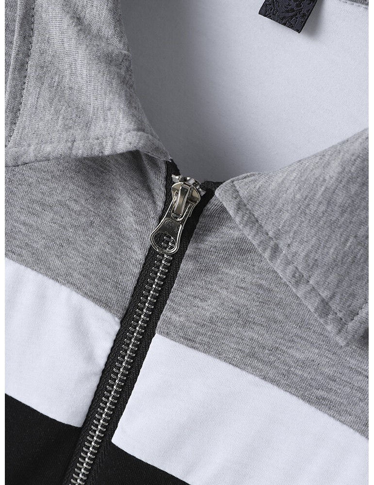 Men Colorblock Fit Front Zipper Soft Formal Business Polos Shirts