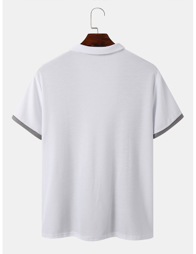 Men Contrast Colorblock Brief Front Zipper Soft Short Sleeve Polos Shirts