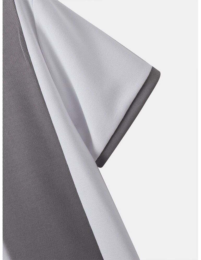 Men Contrast Colorblock Brief Front Zipper Soft Short Sleeve Polos Shirts
