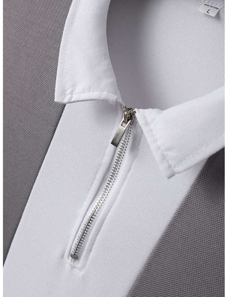 Men Contrast Colorblock Brief Front Zipper Soft Short Sleeve Polos Shirts