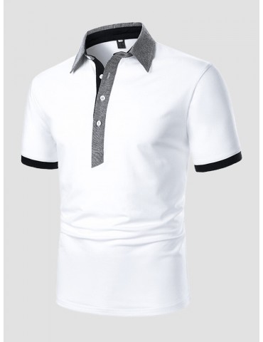 Men Contrast Trim Fit Half Button Soft Formal Business Polos Shirts
