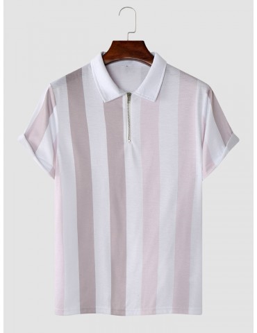 Men Ombre Striped Print Short Sleeve Button Soft Brief Polos Shirts