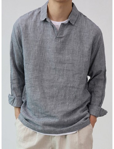 Mens Simple Texture Long Sleeve Henley Shirts