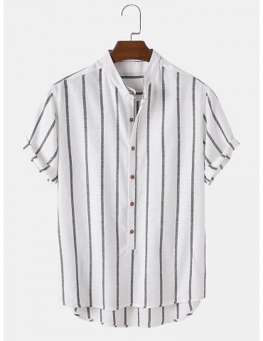 Mens Vintage Striped Loose Comfy Casual Henley Shirts