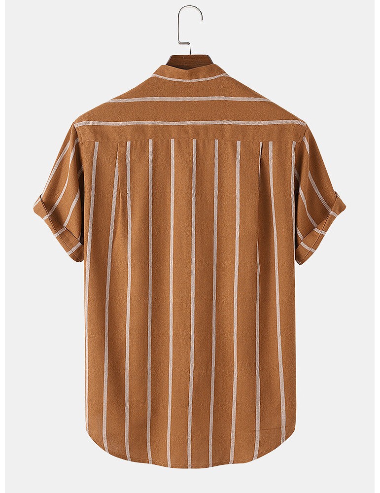 Mens Vintage Striped Loose Comfy Casual Henley Shirts