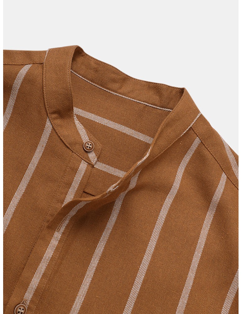 Mens Vintage Striped Loose Comfy Casual Henley Shirts