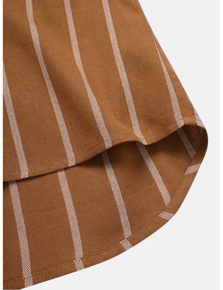 Mens Vintage Striped Loose Comfy Casual Henley Shirts