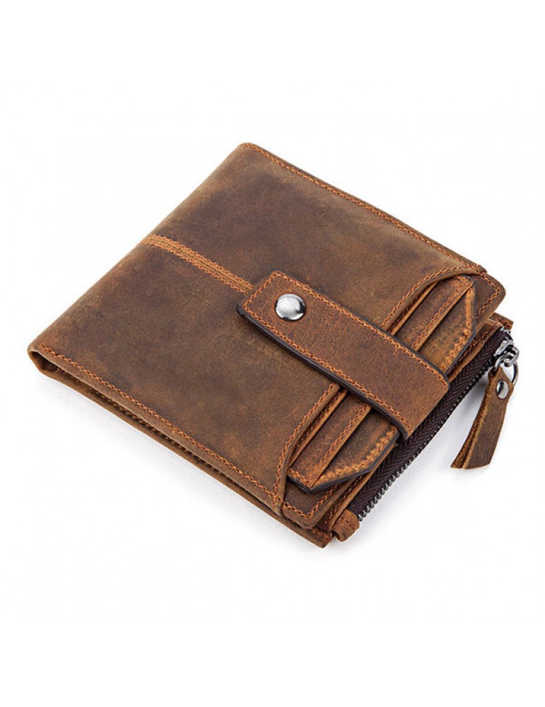 Genuine Leather 12 Card Slots Bifold Wallet Vintage Coin Bag For Men