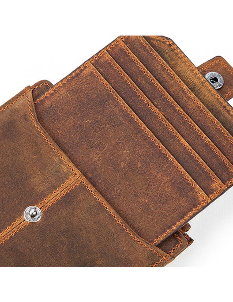 Genuine Leather 12 Card Slots Bifold Wallet Vintage Coin Bag For Men