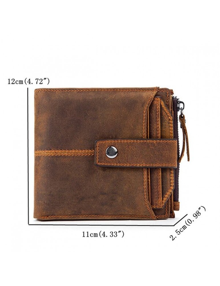 Genuine Leather 12 Card Slots Bifold Wallet Vintage Coin Bag For Men