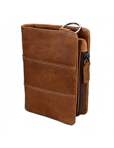Genuine Leather RFID Antimagnetic Retro Zipper Pocket Trifold Wallet For Men