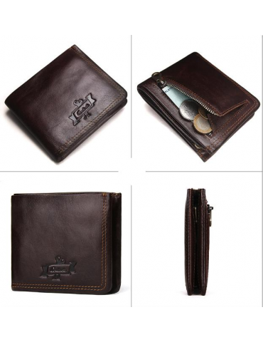 Genuine Leather Short Zipper Wallet Coin Bag For Men