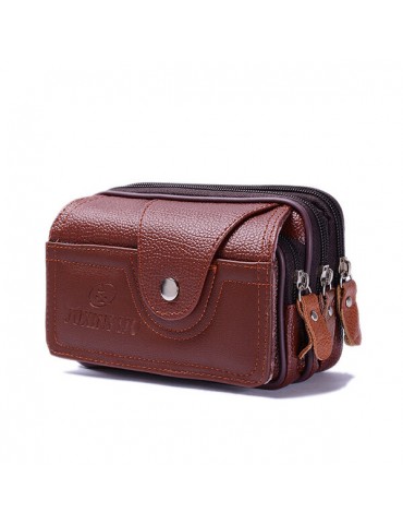 Men PU Leather Belt Purse Solid Multi-function Phone Bag Casual Waist Bag