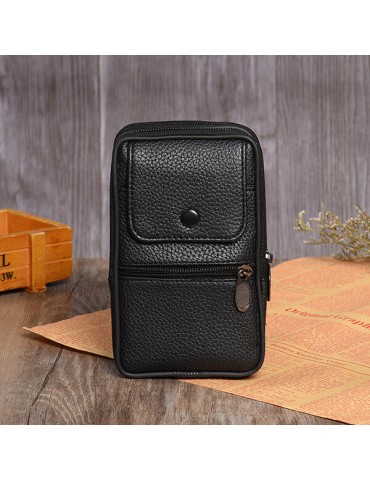 Men PU Leather Casual Phone Purse Solid Belt Bag Leisure Waist Bag
