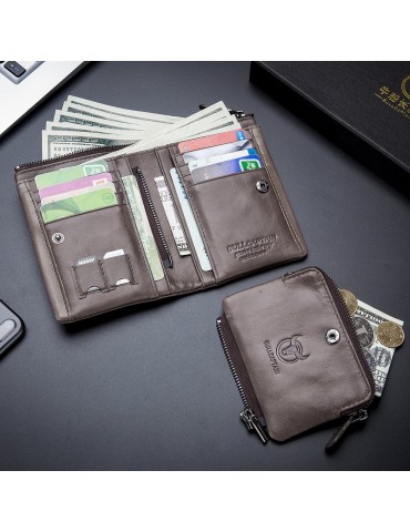 Men Zipper Detachable Purse Genuine Leather Wallet Storage Card Bag