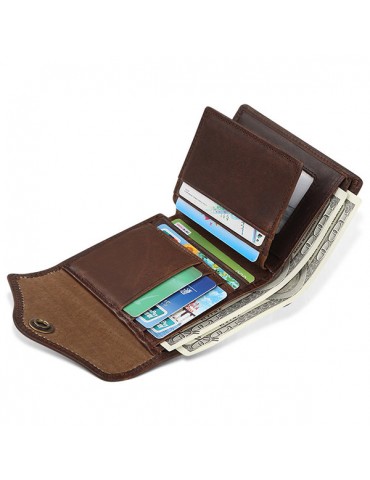 Retro Genuine Leather Multi-slots Trifold Wallet For Men