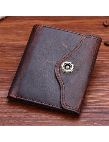Retro Genuine Leather Multi-slots Trifold Wallet For Men