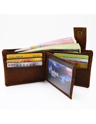 Vintage Genuine Leather 11 Card Slots Trifold Short Wallet For Men