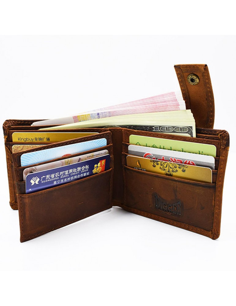 Vintage Genuine Leather 11 Card Slots Trifold Short Wallet For Men