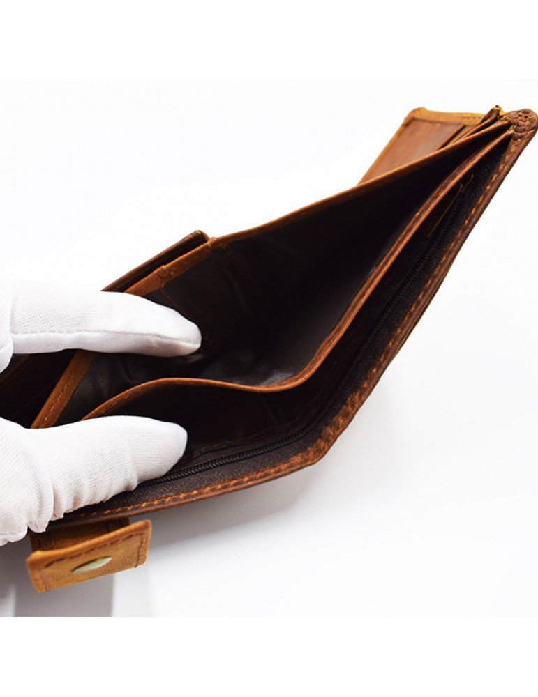 Vintage Genuine Leather 11 Card Slots Trifold Short Wallet For Men
