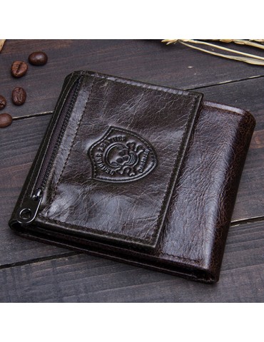 Vintage Genuine Leather Cowboy Trifold Wallet For Men