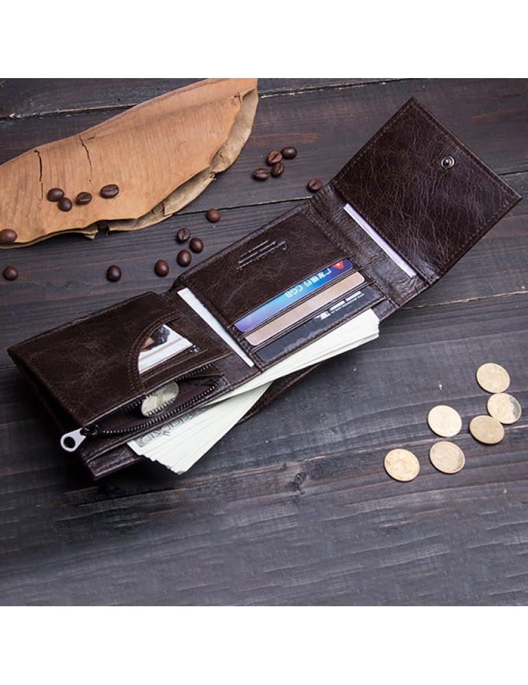Vintage Genuine Leather Cowboy Trifold Wallet For Men