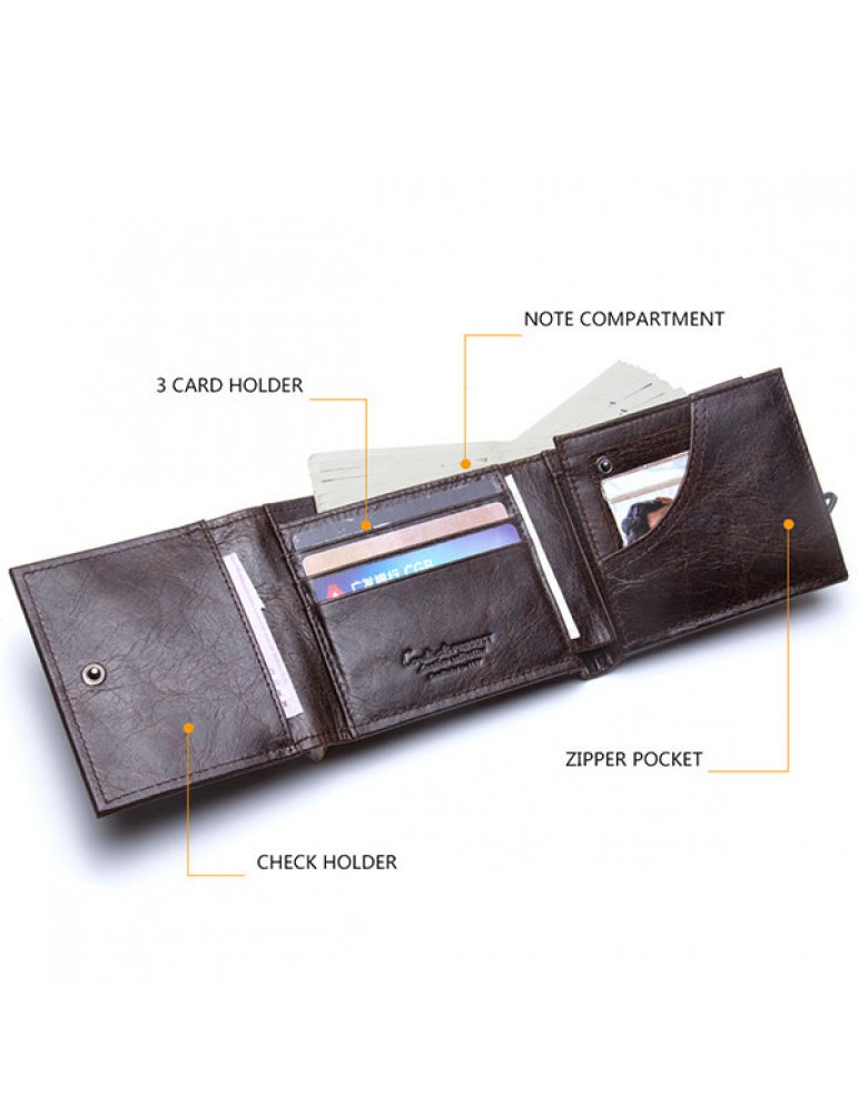 Vintage Genuine Leather Cowboy Trifold Wallet For Men
