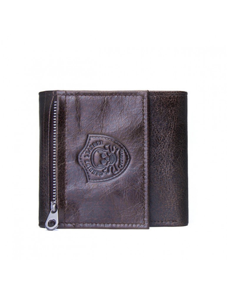 Vintage Genuine Leather Cowboy Trifold Wallet For Men