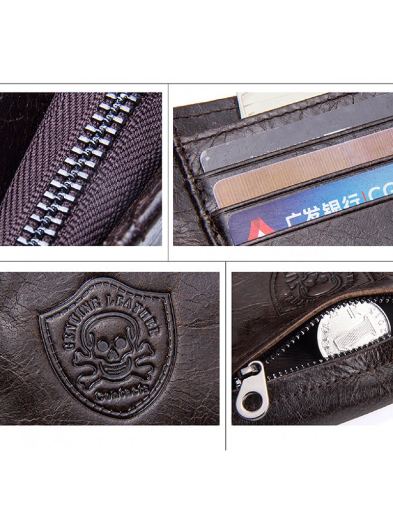 Vintage Genuine Leather Cowboy Trifold Wallet For Men