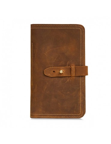 Vintage Genuine Leather Passport Long Wallet Clutch Bag For Men