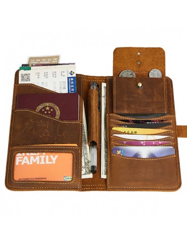Vintage Genuine Leather Passport Long Wallet Clutch Bag For Men