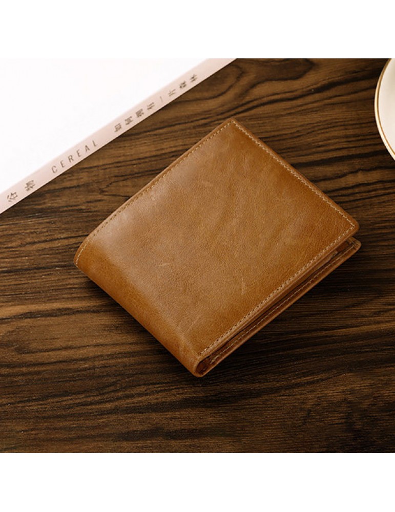 Vintage RFID Antimagnetic Genuine Leather Multi-functional Trifold Wallet For Men