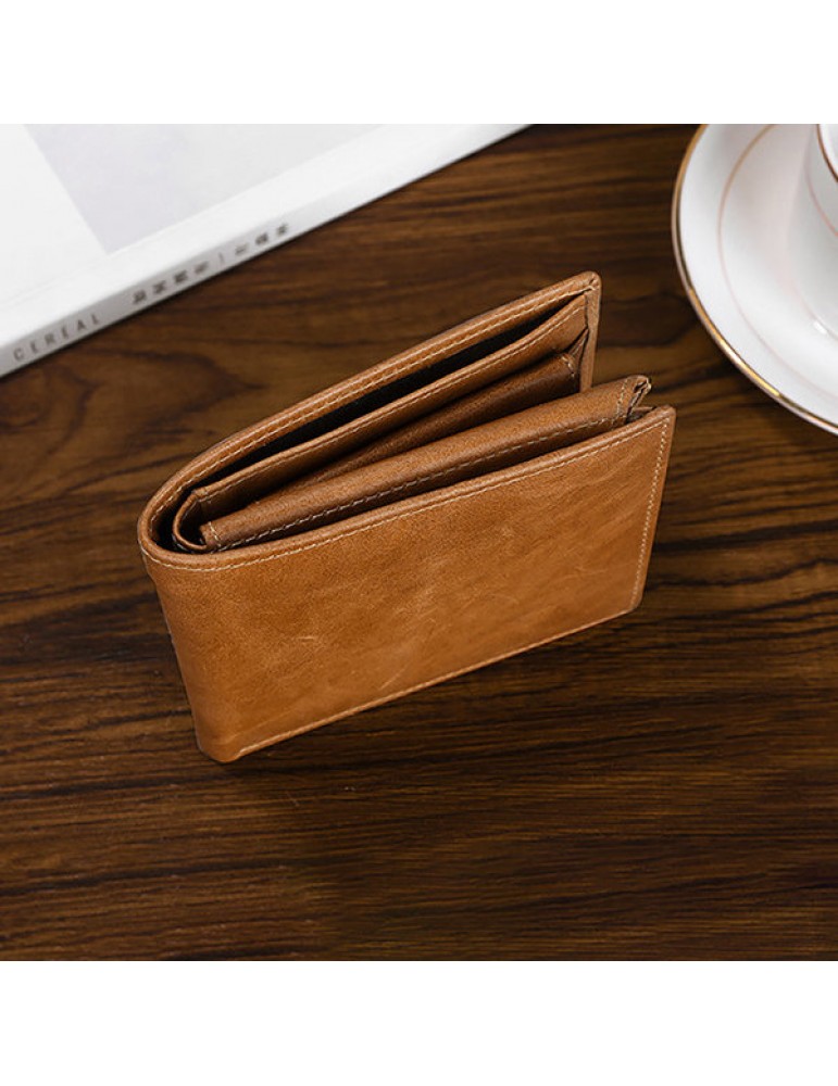 Vintage RFID Antimagnetic Genuine Leather Multi-functional Trifold Wallet For Men
