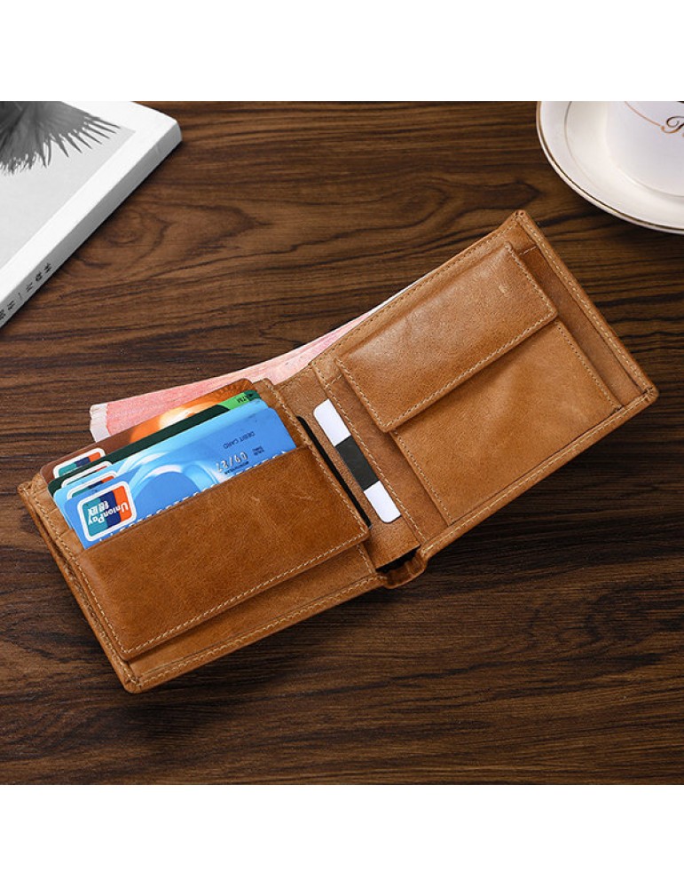 Vintage RFID Antimagnetic Genuine Leather Multi-functional Trifold Wallet For Men
