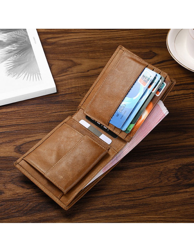Vintage RFID Antimagnetic Genuine Leather Multi-functional Trifold Wallet For Men