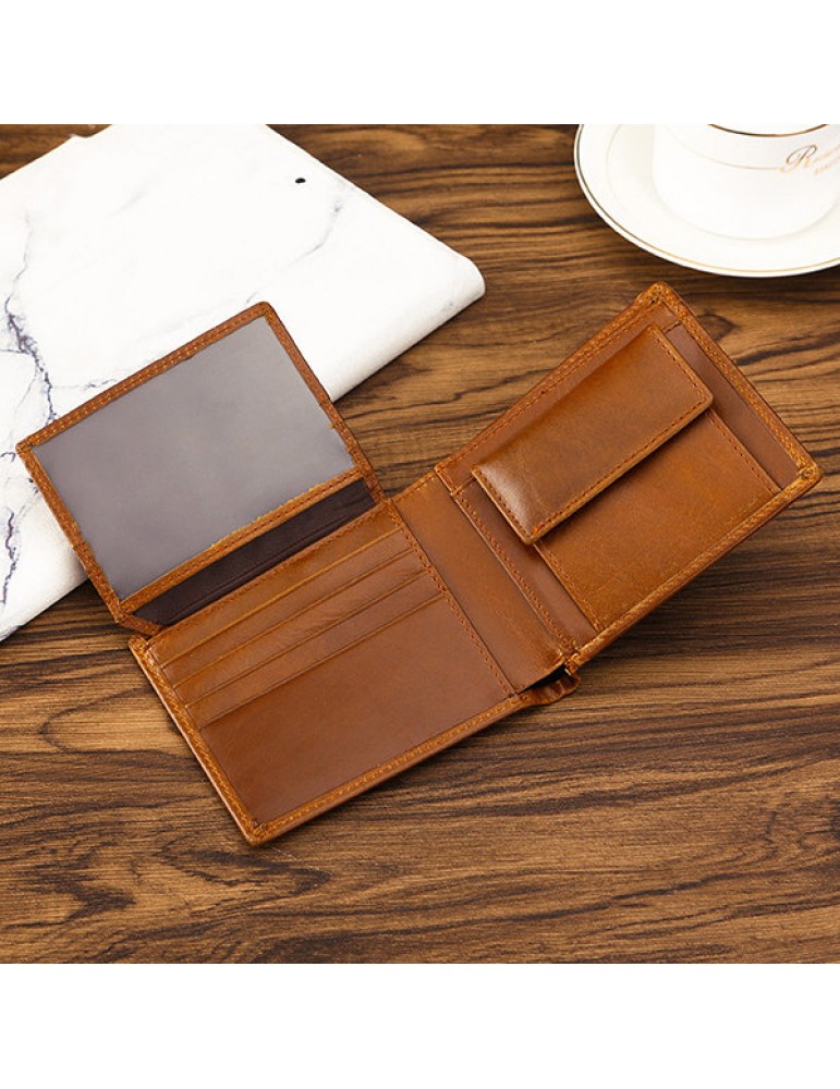 Vintage RFID Antimagnetic Genuine Leather Multi-functional Trifold Wallet For Men