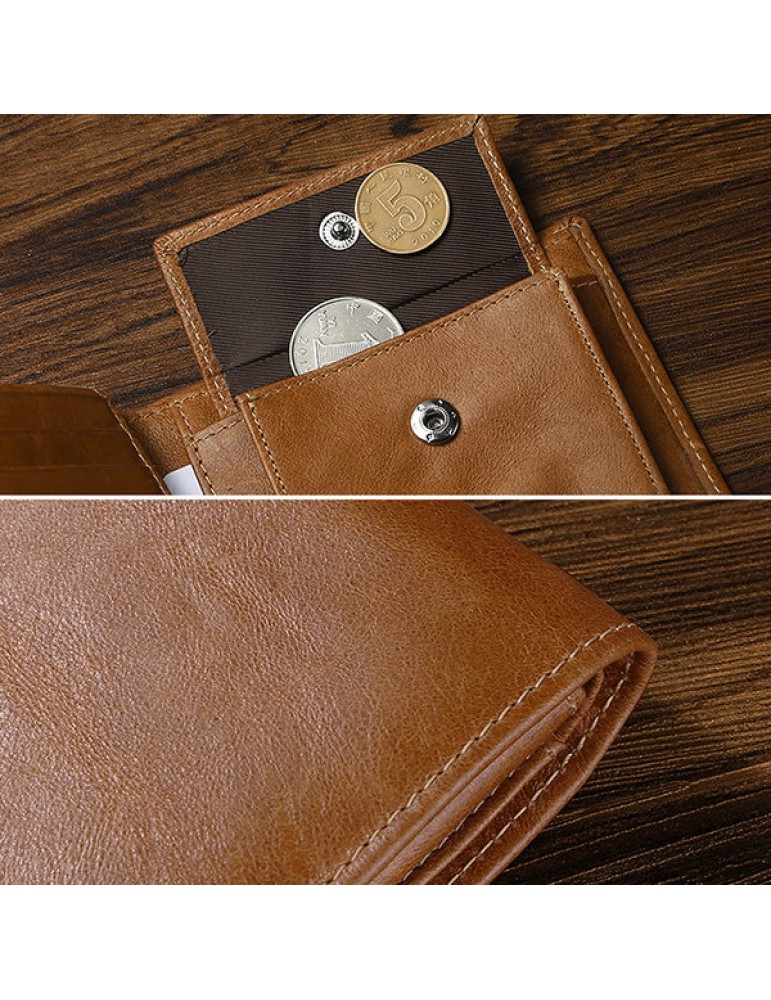 Vintage RFID Antimagnetic Genuine Leather Multi-functional Trifold Wallet For Men