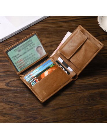 Vintage RFID Antimagnetic Genuine Leather Multi-functional Trifold Wallet For Men