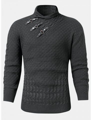 Mens High Neck Long Sleeve Casual Knitted Pullover Sweaters