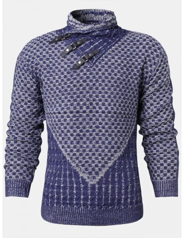 Mens High Neck Long Sleeve Casual Knitted Pullover Sweaters