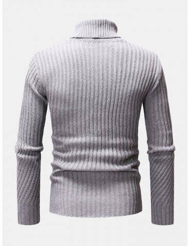 Mens High Neck Twisted Knitted Solid Color Warm Regular Fit Casual Sweater