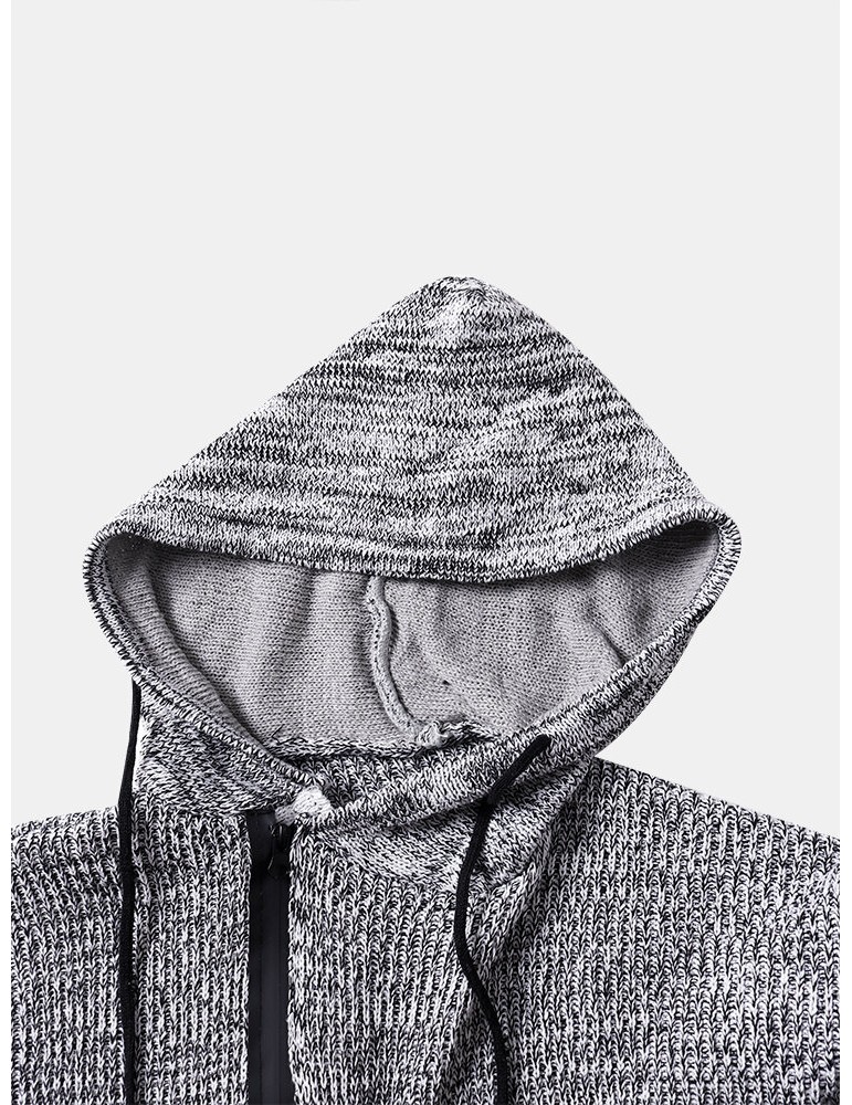 Mens Letter Pattern Half Zip Vintage Knitted Drawstring Sweater Hoodies